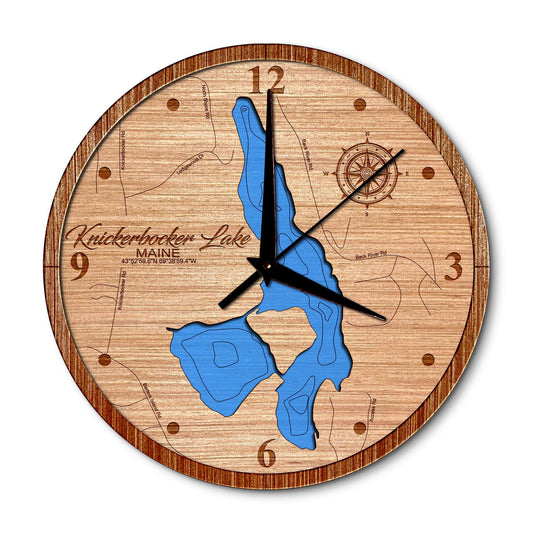 Knickerbocker Lake, Maine 14in Layered Map Clock - Any Lake, Pond, or Reservoir - Unique Home Decor