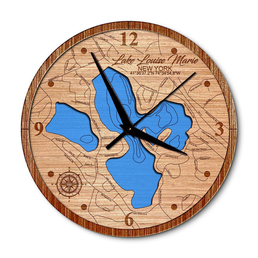 Lake Louise Marie, New York 14in Layered Map Clock - Any Lake, Pond, or Reservoir - Unique Home Decor
