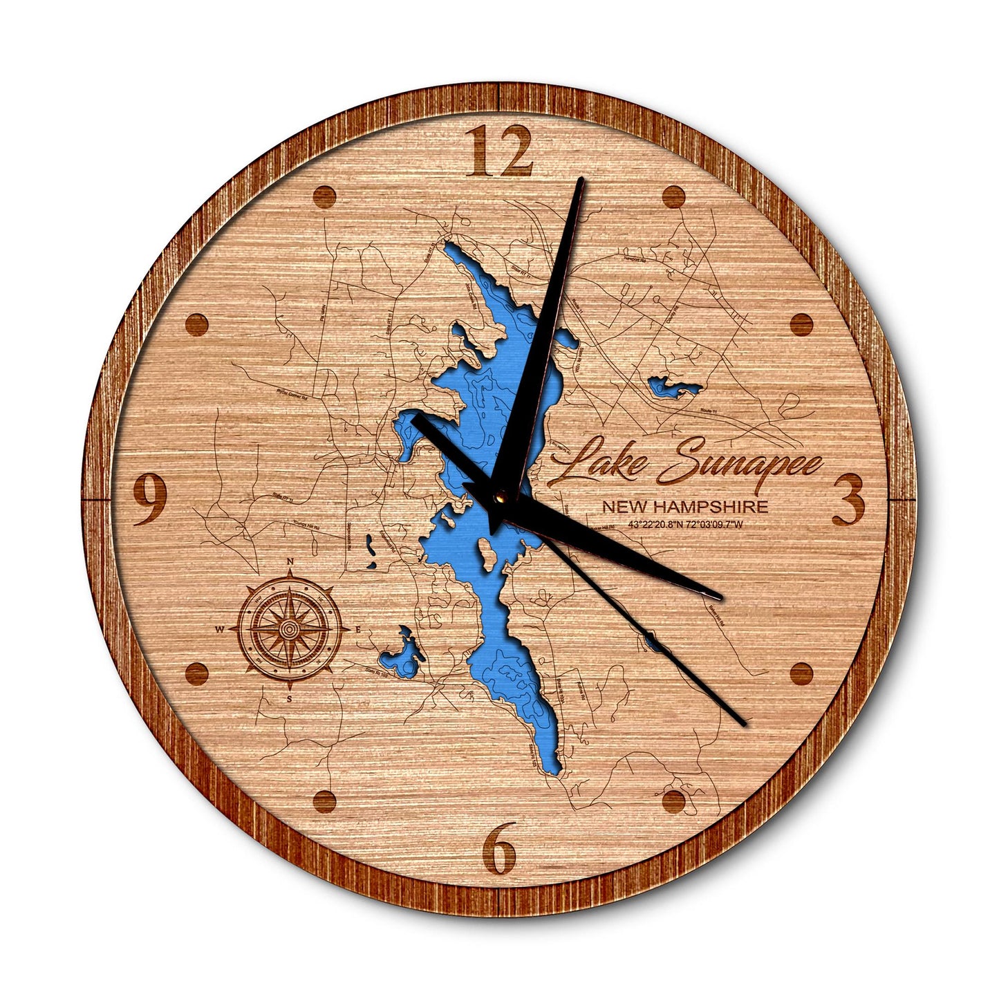 Lake Sunapee, New Hampshire 14in Layered Map Clock - Any Lake, Pond, or Reservoir - Unique Home Decor