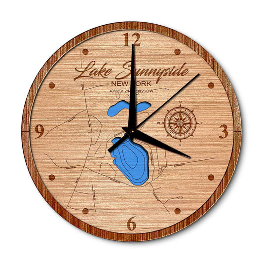Lake Sunnyside, New York 14in Layered Map Clock - Any Lake, Pond, or Reservoir - Unique Home Decor