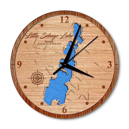 Little Sebago Lake, Maine 14in Layered Map Clock - Any Lake, Pond, or Reservoir - Unique Home Decor