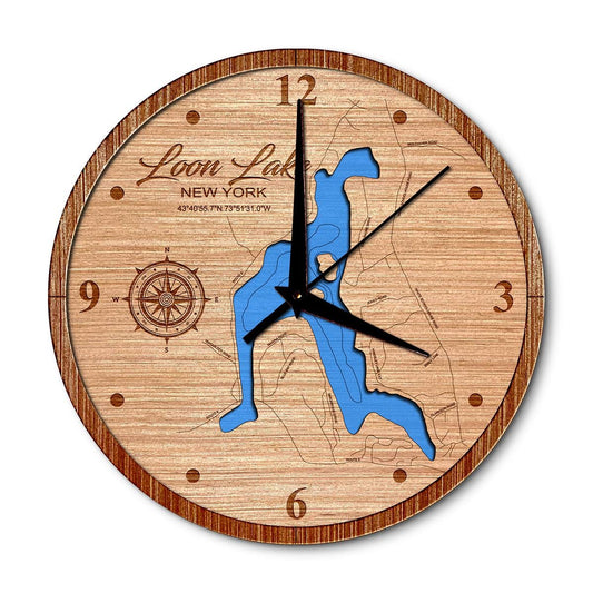 Loon Lake in Chestertown, New York 14in Layered Map Clock - Any Lake, Pond, or Reservoir - Unique Home Decor