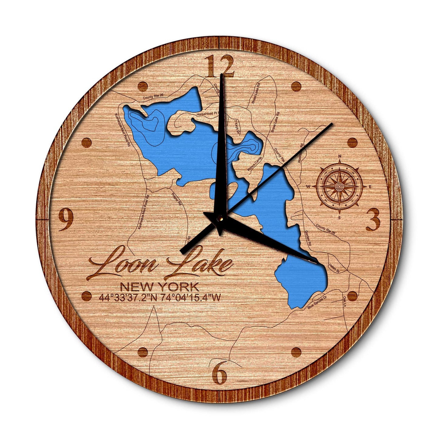 Sheepscot Lake in Palermo, Maine 14in Layered Map Clock - Any Lake, Pond, or Reservoir - Unique Home Decor