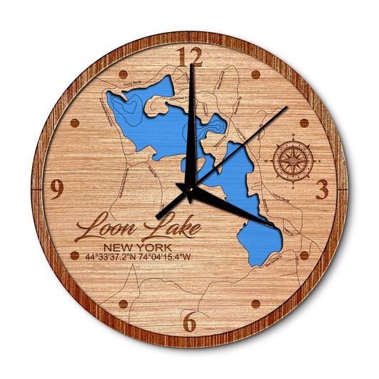 Sheepscot Lake in Palermo, Maine 14in Layered Map Clock - Any Lake, Pond, or Reservoir - Unique Home Decor