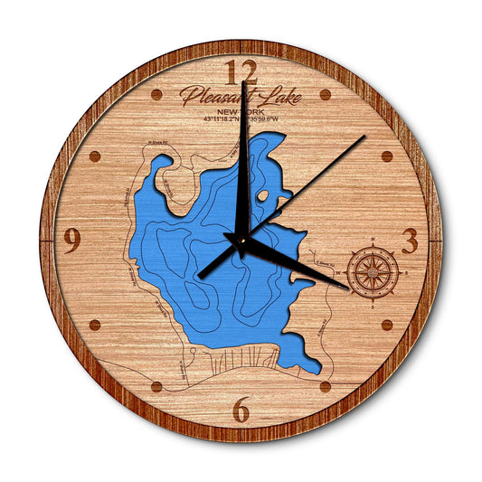 Pleasant Lake in Fulton County, New York 14in Layered Map Clock - Any Lake, Pond, or Reservoir - Unique Home Decor