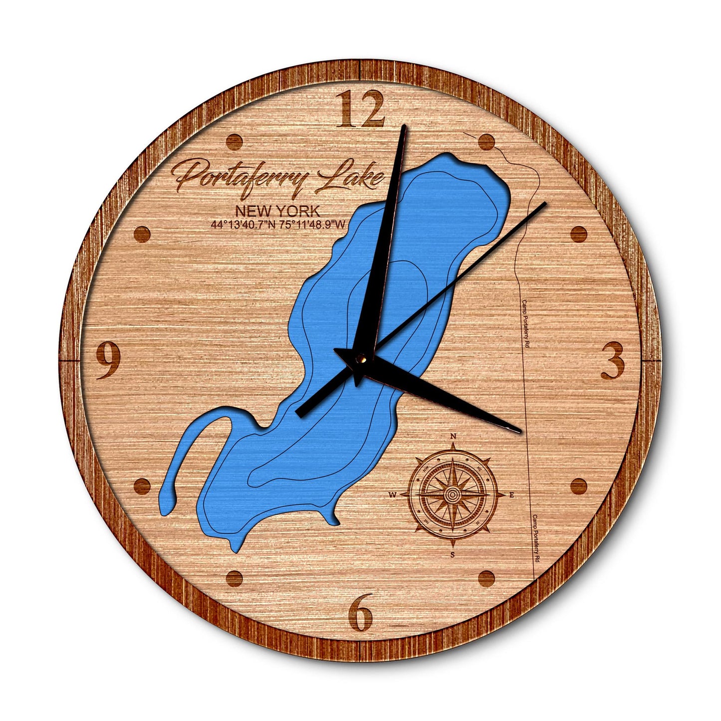 Portaferry Lake, New York 14in Layered Map Clock - Any Lake, Pond, or Reservoir - Unique Home Decor