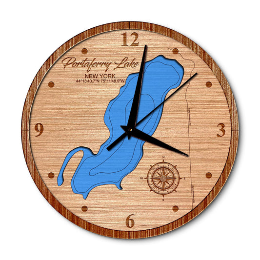 Portaferry Lake, New York 14in Layered Map Clock - Any Lake, Pond, or Reservoir - Unique Home Decor