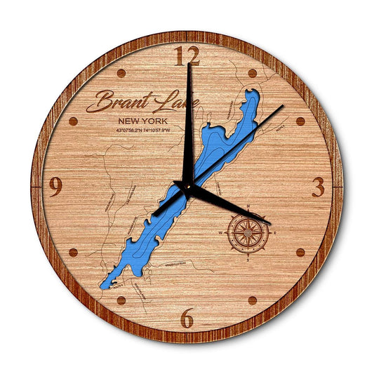 Brant Lake, New York 14in Layered Map Clock - Any Lake, Pond, or Reservoir - Unique Home Decor