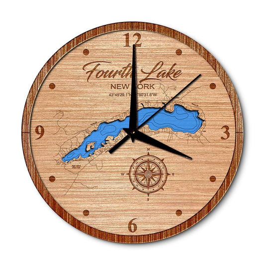 Fourth Lake (fulton chain)in New York 14in Layered Map Clock - Any Lake, Pond, or Reservoir - Unique Home Decor