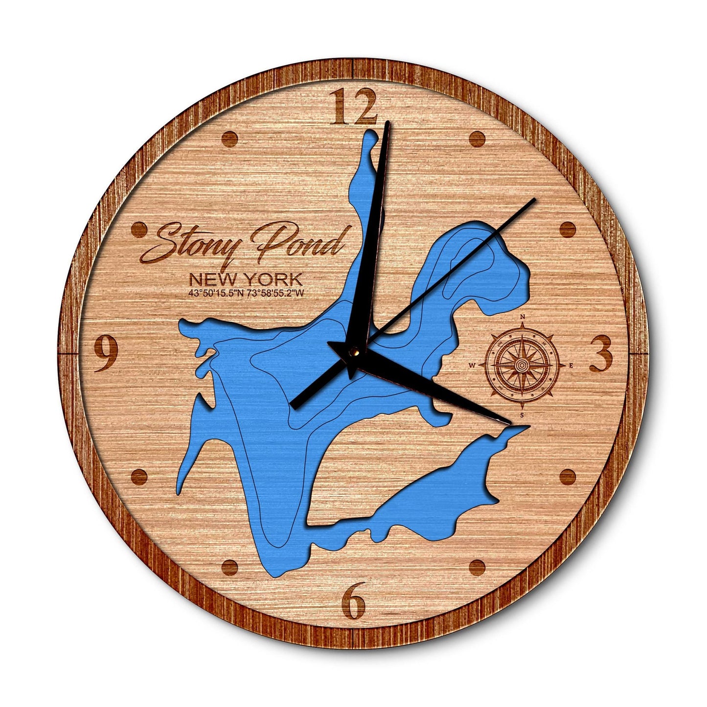 Stony Pond in Minerva, New York 14in Layered Map Clock - Any Lake, Pond, or Reservoir - Unique Home Decor