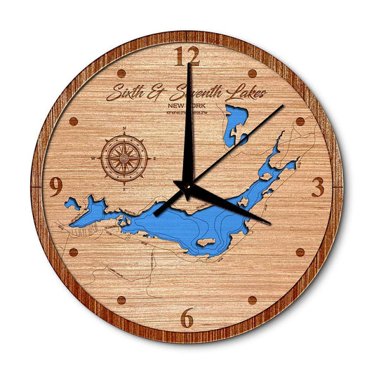 Sixth & Seventh Lake(Fulton Chain), New York 14in Layered Map Clock - Any Lake, Pond, or Reservoir - Unique Home Decor