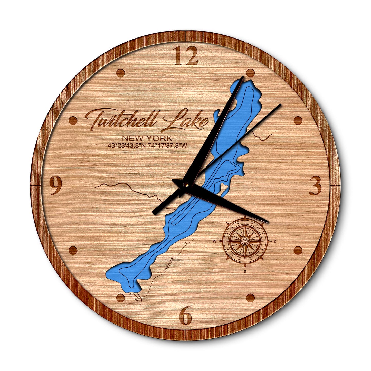 Twitchell Lake, New York 14in Layered Map Clock - Any Lake, Pond, or Reservoir - Unique Home Decor