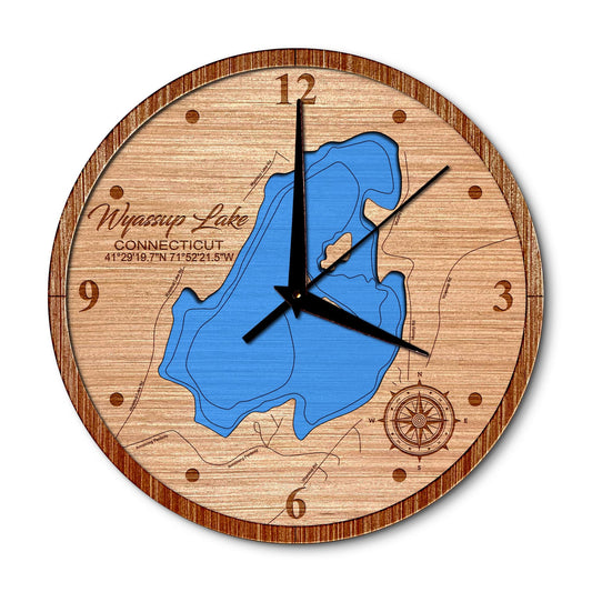 Wyassup Lake, Connecticut 14in Layered Map Clock - Any Lake, Pond, or Reservoir - Unique Home Decor