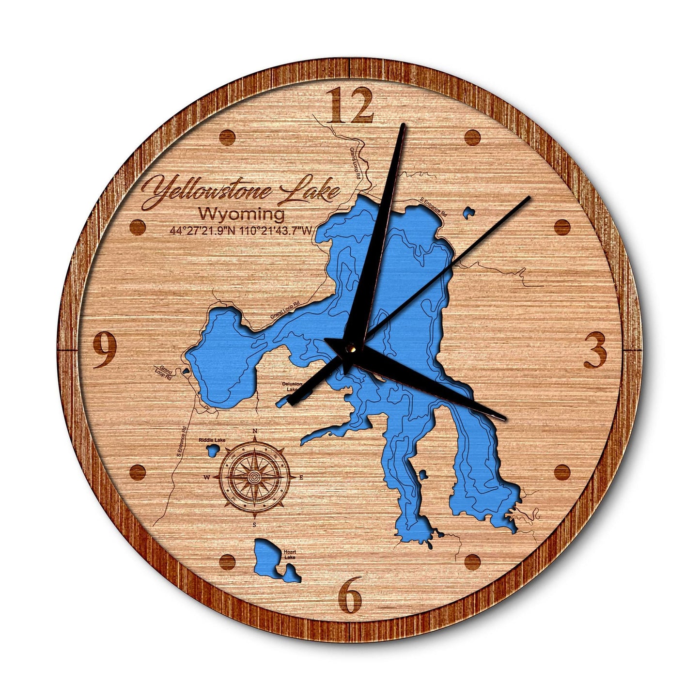 Yellowstone Lake, Wyoming 14in Layered Map Clock - Any Lake, Pond, or Reservoir - Unique Home Decor