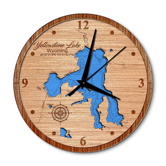 Yellowstone Lake, Wyoming 14in Layered Map Clock - Any Lake, Pond, or Reservoir - Unique Home Decor