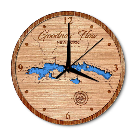 Goodnow Flowage, New York 14in Layered Map Clock - Any Lake, Pond, or Reservoir - Unique Home Decor