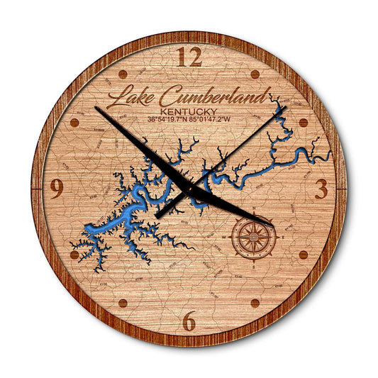 Lake Cumberland, Kentucky 14in Layered Map Clock - Any Lake, Pond, or Reservoir - Unique Home Decor