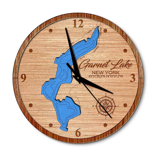 Garnet Lake, New York 14in Layered Map Clock - Any Lake, Pond, or Reservoir - Unique Home Decor