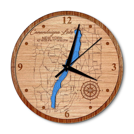 Canandaigua Lake, New York 14in Layered Map Clock - Any Lake, Pond, or Reservoir - Unique Home Decor