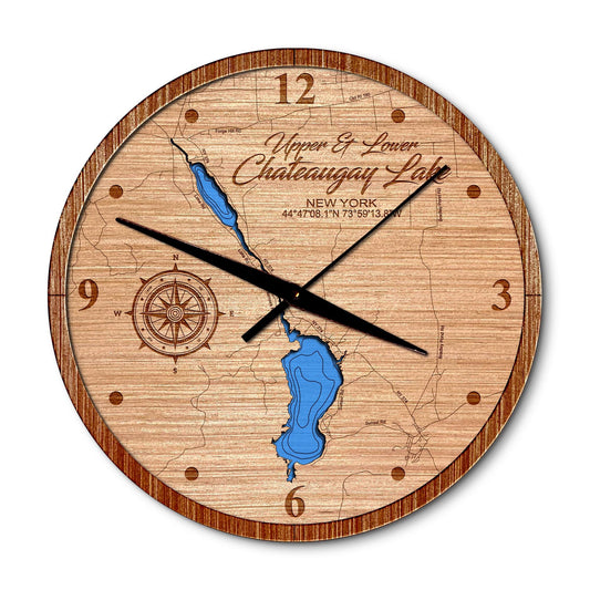 Upper and Lower Chateaugay Lake, New York 14in Layered Map Clock - Any Lake, Pond, or Reservoir - Unique Home Decor