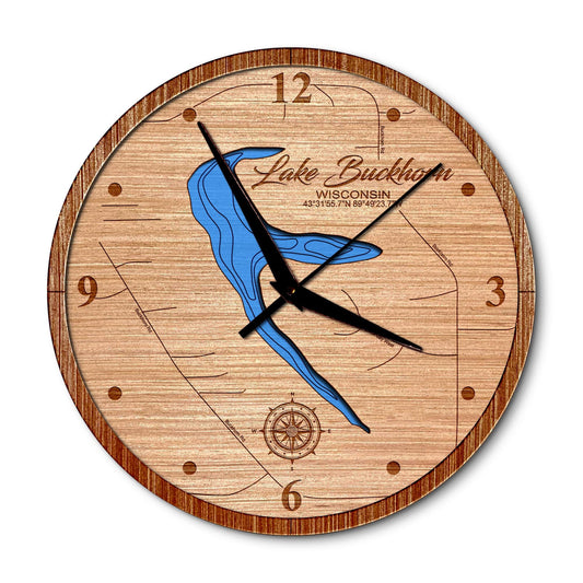 Lake Buckhorn, Wisconsin 14in Layered Map Clock - Any Lake, Pond, or Reservoir - Unique Home Decor