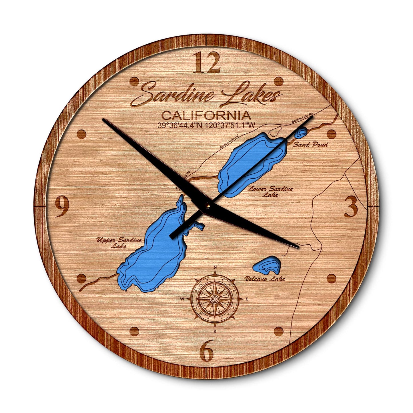 Sardine Lakes, California 14in Layered Map Clock - Any Lake, Pond, or Reservoir - Unique Home Decor