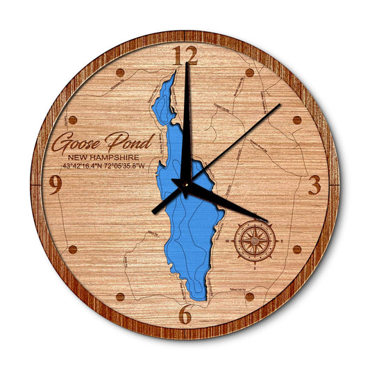 Goose Pond in Canaan, New Hampshire 14in Layered Map Clock - Any Lake, Pond, or Reservoir - Unique Home Decor