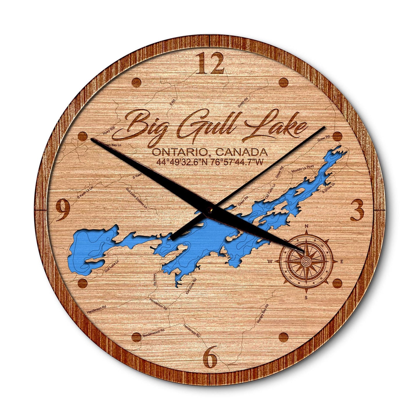 Big Gull Lake, Ontario, Canada 14in Layered Map Clock - Any Lake, Pond, or Reservoir - Unique Home Decor