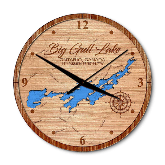 Big Gull Lake, Ontario, Canada 14in Layered Map Clock - Any Lake, Pond, or Reservoir - Unique Home Decor