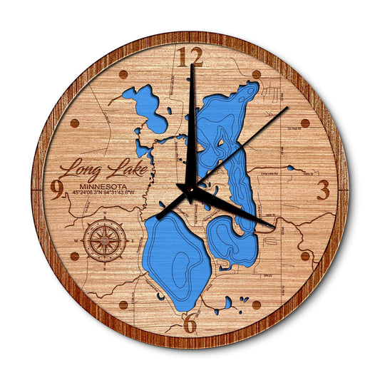 Long Lake in Richmond, Minnesota 14in Layered Map Clock - Any Lake, Pond, or Reservoir - Unique Home Decor