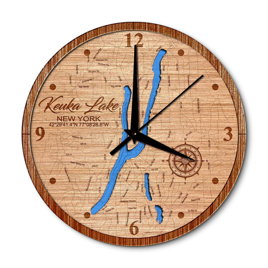 Keuka Lake, New York 14in Layered Map Clock - Any Lake, Pond, or Reservoir - Unique Home Decor
