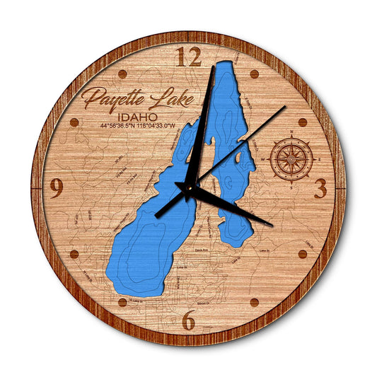 Payette Lake, Idaho 14in Layered Map Clock - Any Lake, Pond, or Reservoir - Unique Home Decor