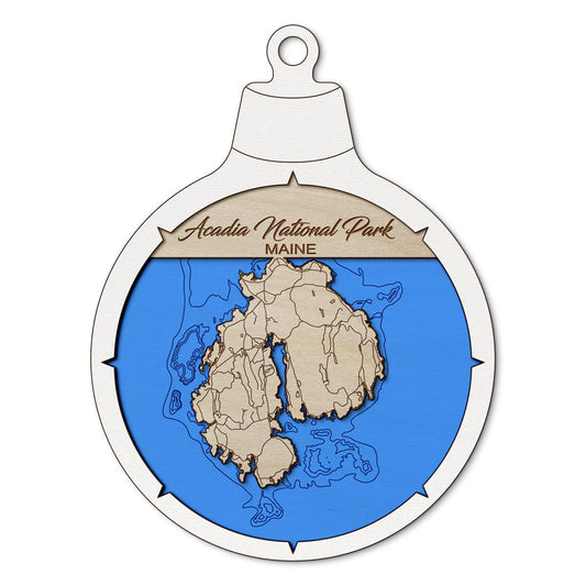 Acadia National Park, Maine Custom 3D Layered Wood Lake Map Ornament | Handcrafted Bathymetric Art