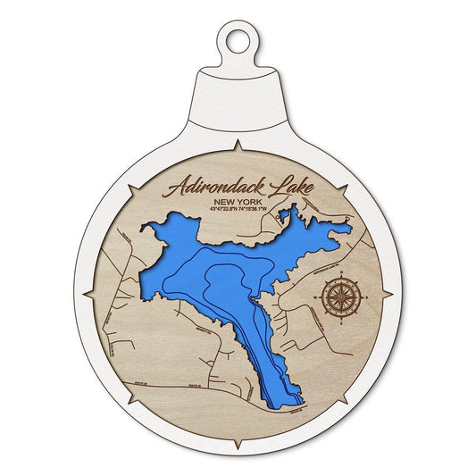 Adirondack Lake NY Custom 3D Layered Wood Lake Map Ornament | Handcrafted Bathymetric Art