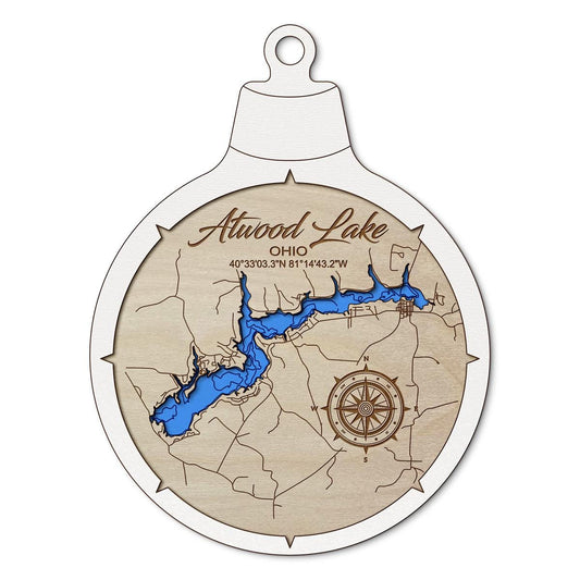 Atwood Lake, Ohio Custom 3D Layered Wood Lake Map Ornament | Handcrafted Bathymetric Art