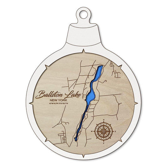 Ballston Lake Custom 3D Layered Wood Lake Map Ornament | Handcrafted Bathymetric Art