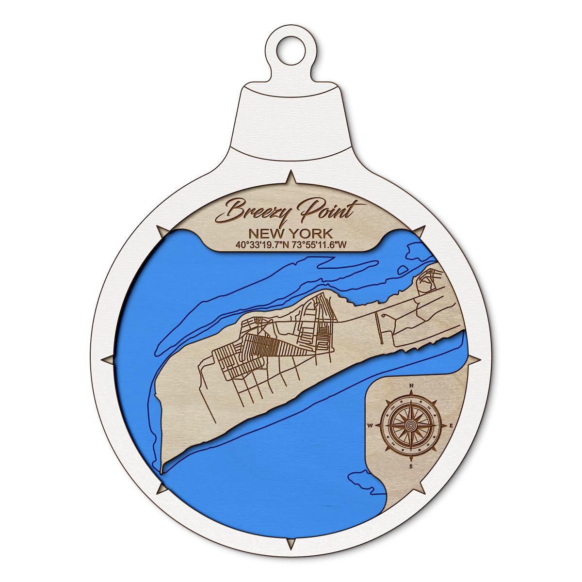 Breezy Point(Jamaica Bay), NY Custom 3D Layered Wood Lake Map Ornament | Handcrafted Bathymetric Art