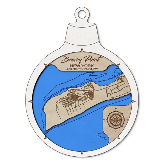 Breezy Point(Jamaica Bay), NY Custom 3D Layered Wood Lake Map Ornament | Handcrafted Bathymetric Art