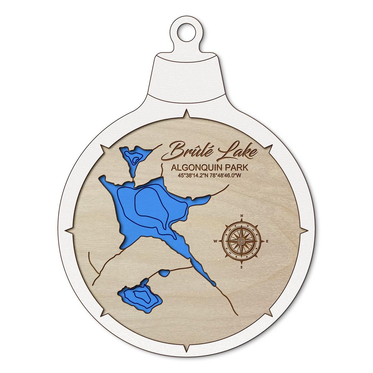 Brule Lake, (Algonquin Park) ON Canada Custom 3D Layered Wood Lake Map Ornament | Handcrafted Bathymetric Art