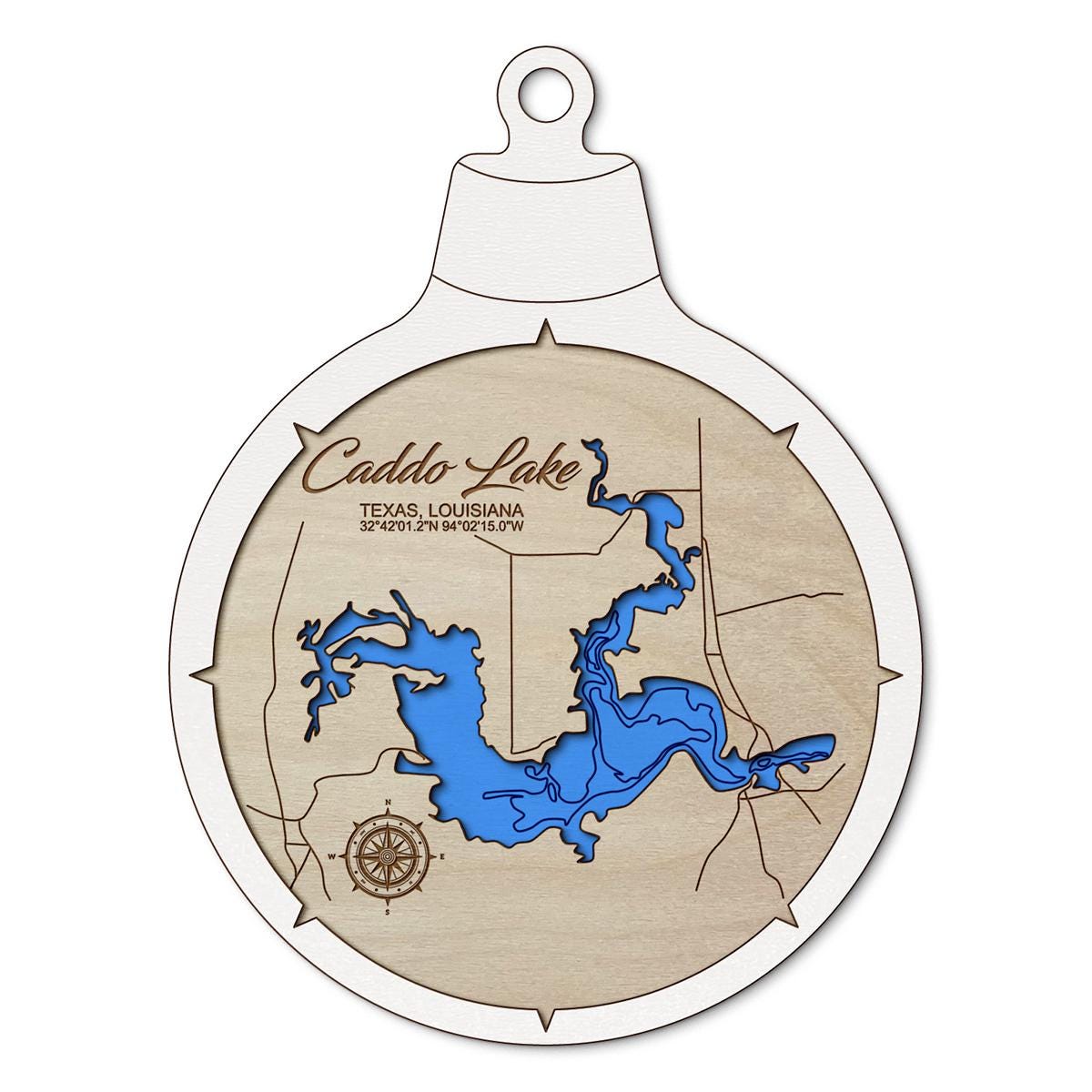 Caddo Lake TX, LA Custom 3D Layered Wood Lake Map Ornament | Handcrafted Bathymetric Art