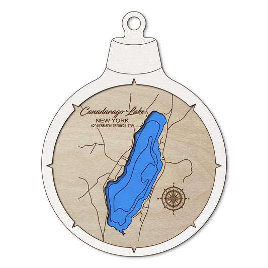 Canadarago Lake NY Custom 3D Layered Wood Lake Map Ornament | Handcrafted Bathymetric Art