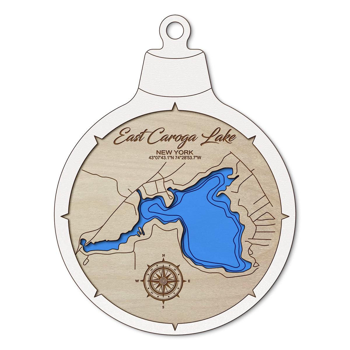 Caroga Lake(East) NY Custom 3D Layered Wood Lake Map Ornament | Handcrafted Bathymetric Art