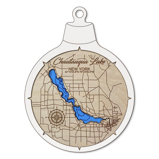 Chautauqua Lake NY Custom 3D Layered Wood Lake Map Ornament | Handcrafted Bathymetric Art