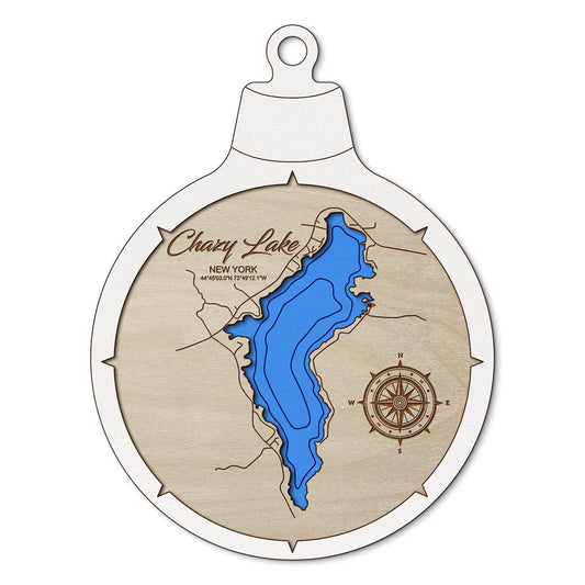 Chazy Lake NY Custom 3D Layered Wood Lake Map Ornament | Handcrafted Bathymetric Art