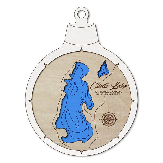 Clinto Lake ON, Canada Custom 3D Layered Wood Lake Map Ornament | Handcrafted Bathymetric Art