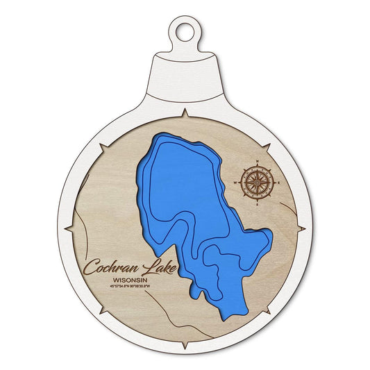 Cochran Lake WI Custom 3D Layered Wood Lake Map Ornament | Handcrafted Bathymetric Art