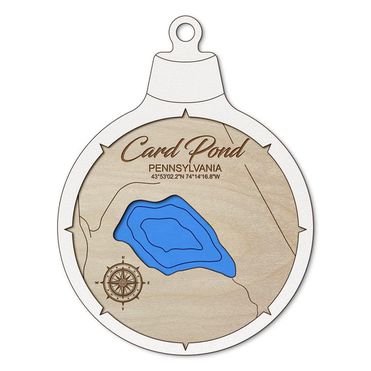Cord(Card) Pond PA Custom 3D Layered Wood Lake Map Ornament | Handcrafted Bathymetric Art
