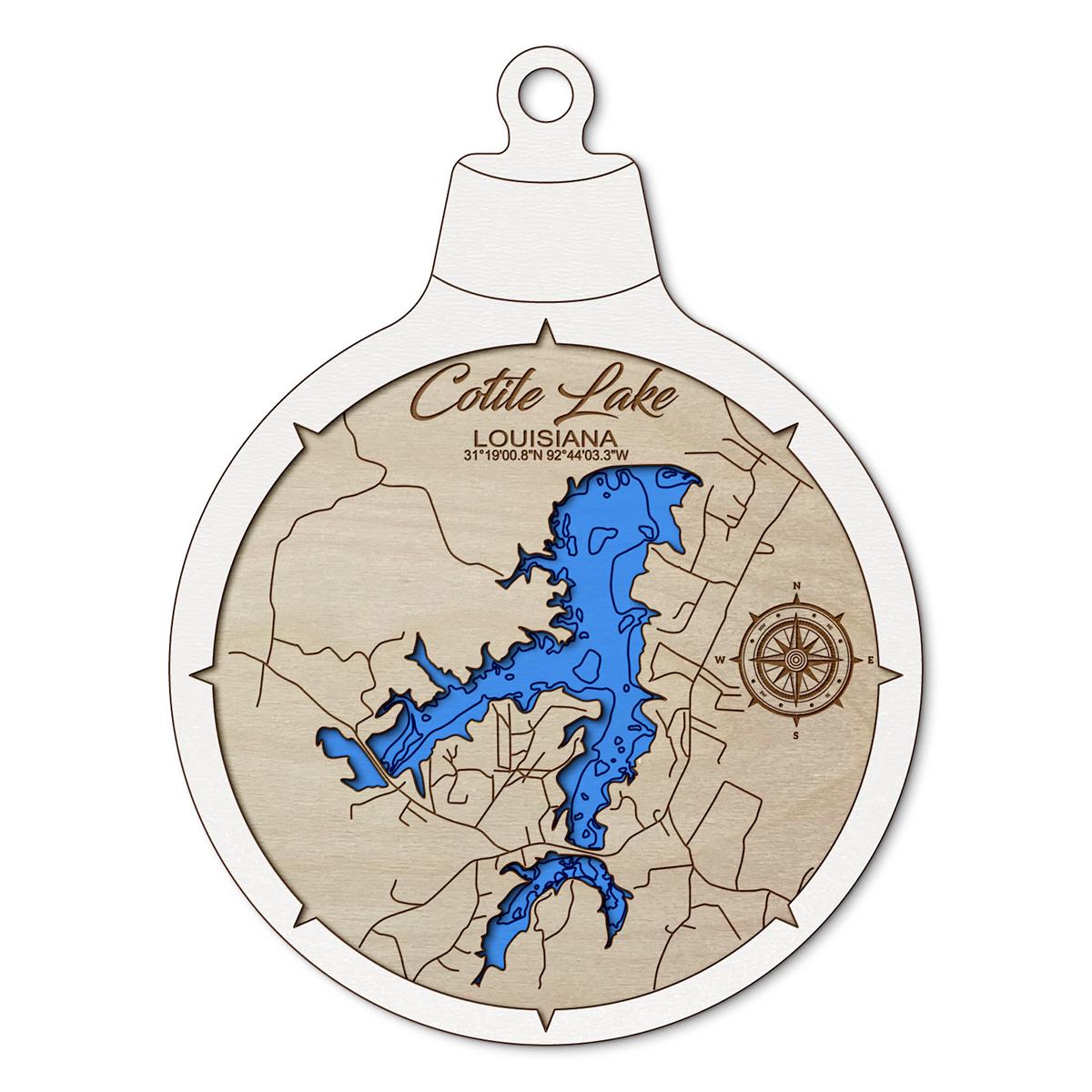 Cotile Lake LA Custom 3D Layered Wood Lake Map Ornament | Handcrafted Bathymetric Art