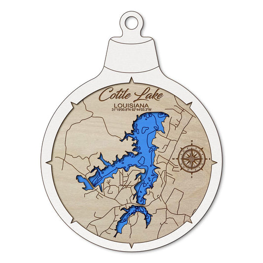 Cotile Lake LA Custom 3D Layered Wood Lake Map Ornament | Handcrafted Bathymetric Art