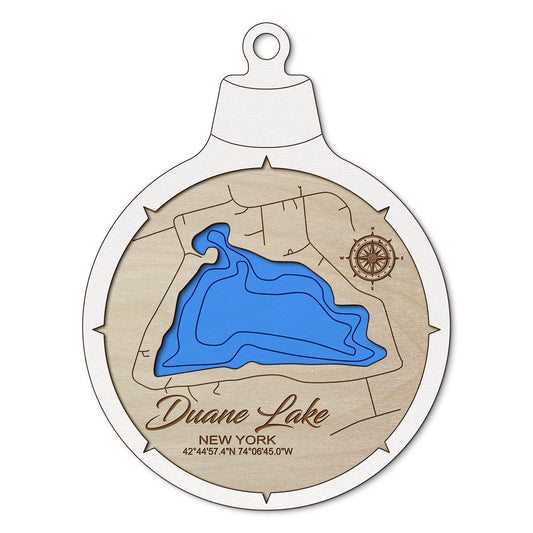 Duane Lake NY Custom 3D Layered Wood Lake Map Ornament | Handcrafted Bathymetric Art